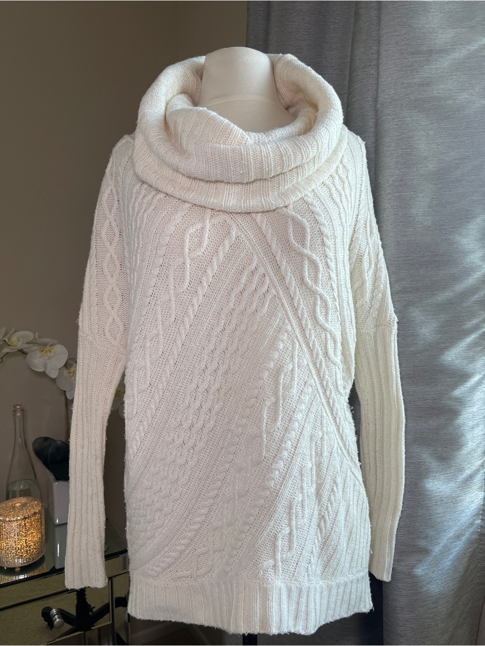 BCBGMaxAzria Cream Cable Knit Cowl Sweater